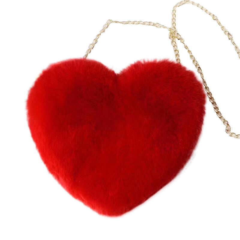 Dames Crossbody Tas Pluche Hartvormig met Ketting Sluiting