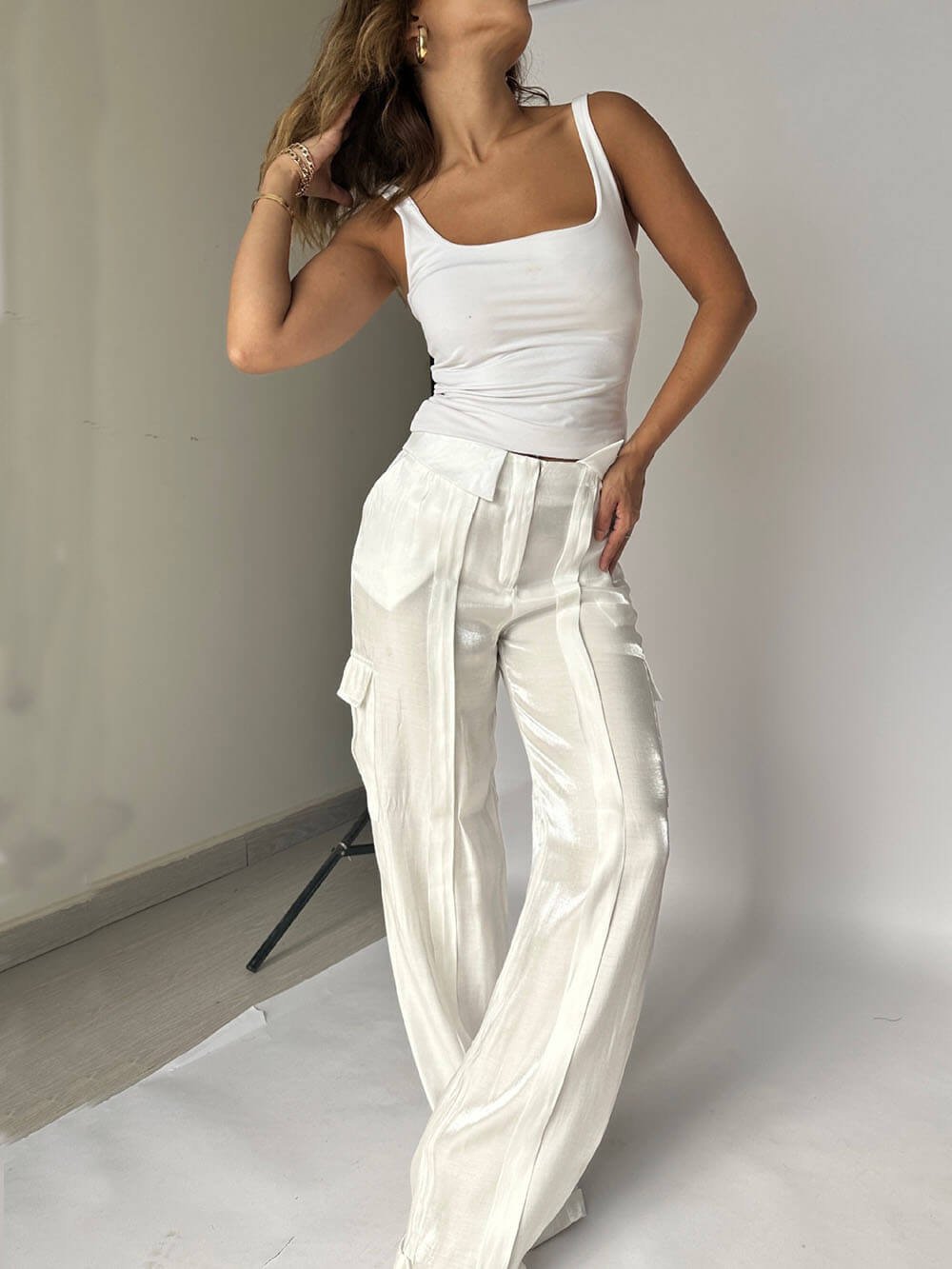 VIRENA Glitter Pantalon Wijd Model met Taillekoord - StudioMarella
