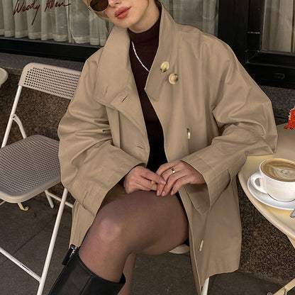 Dames Trenchcoat Kort Leren Look Stijlvol