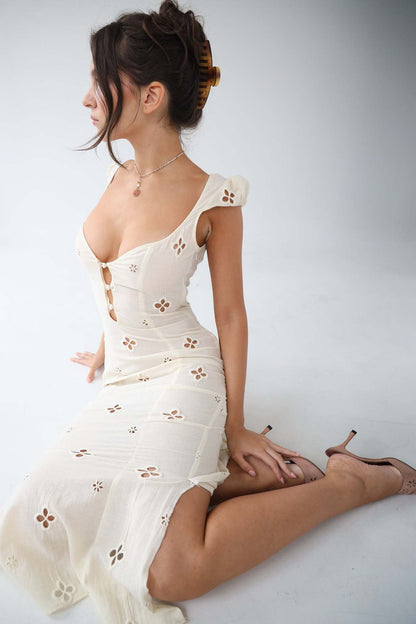 Vintage Fishtail Midi-jurk Geborduurd Romantisch Elegant