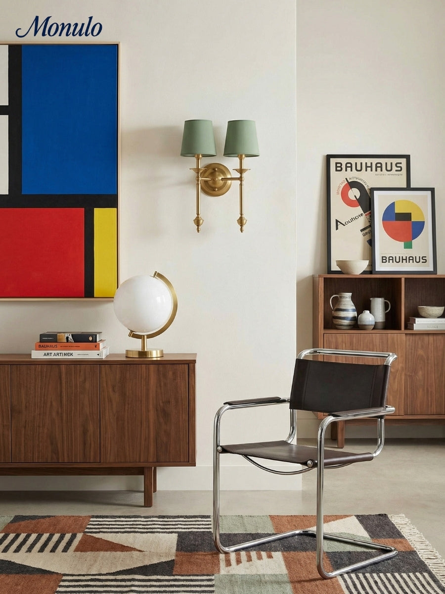 Stoffen Wandlamp met Vintage Koperen Afwerking – Sfeervolle Verlichting voor Hal, Slaapkamer en Woonkamer