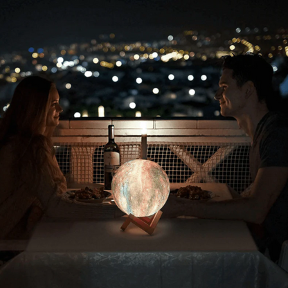 3D Galaxie Maanlamp met Houten Standaard Draadloos Dimbaar Sfeerverlichting Nachtlampje Tafelverlichting 16 Kleuren LED