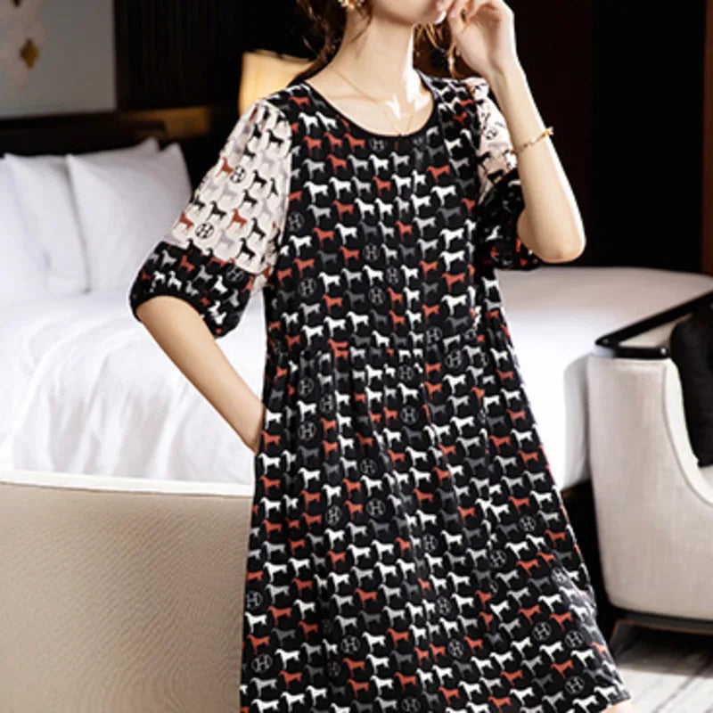 Zwarte A-lijn Jurk Chiffon Retro Stijl