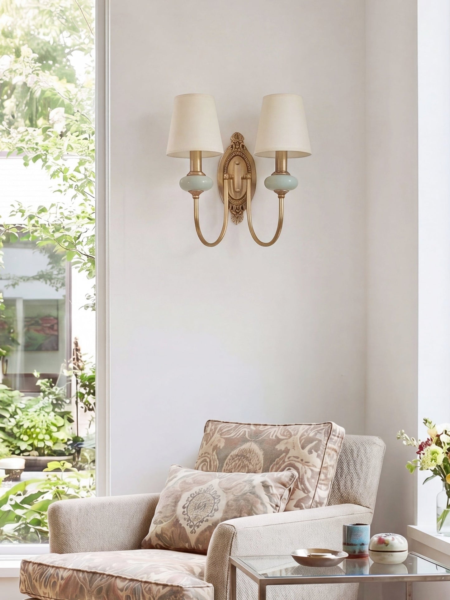 Keramische wandlamp met stoffen kap - 1 of 2 lichtpunten - E27 - diverse kleuren & stijlen