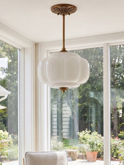 Vintage Melkglas Plafondlamp Geschulpt Rand Wit Roze Groen Blauw Helder Mat Glas Semi-Flush Hanglamp Messing Zwart Finish