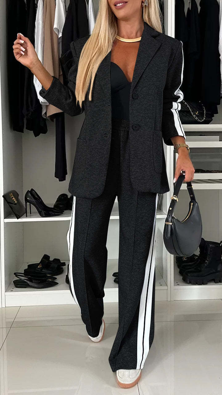 Dames Blazer Set Tweedelig Streepjes Broek Modern Trendy