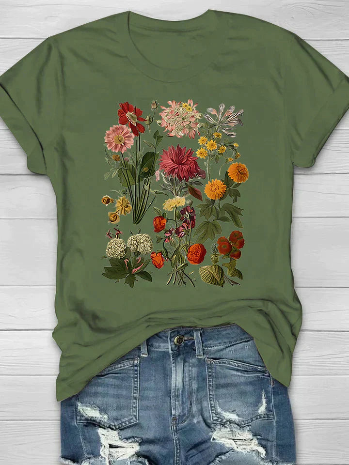 Dames T-Shirt Bloemenprint Retro Look