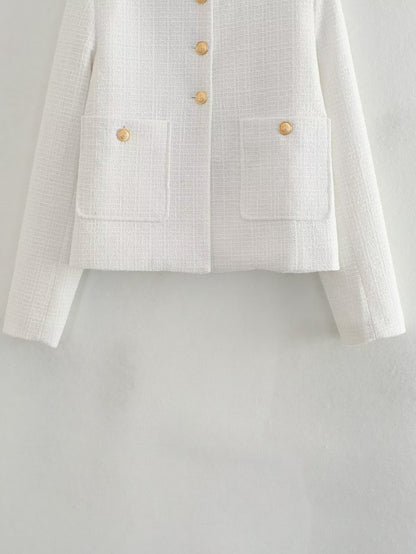 Dames Jas Bouclé Luxe Gouden Knopen