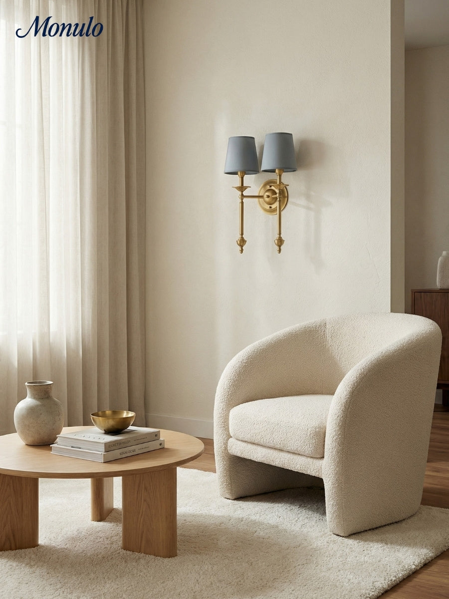 Stoffen Wandlamp met Vintage Koperen Afwerking – Sfeervolle Verlichting voor Hal, Slaapkamer en Woonkamer
