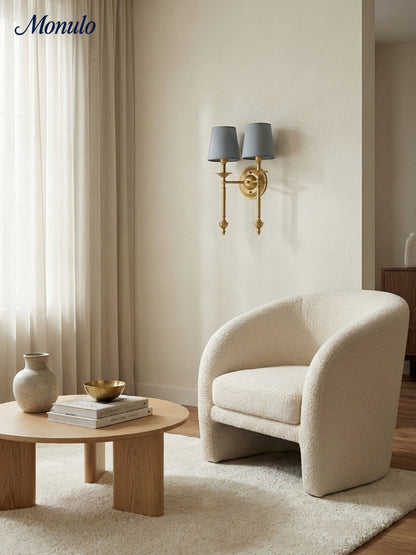 Stoffen Wandlamp met Vintage Koperen Afwerking – Sfeervolle Verlichting voor Hal, Slaapkamer en Woonkamer