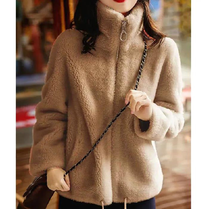Dames Faux Fur Jas Rits Opstaande Kraag Warm en Stijlvol