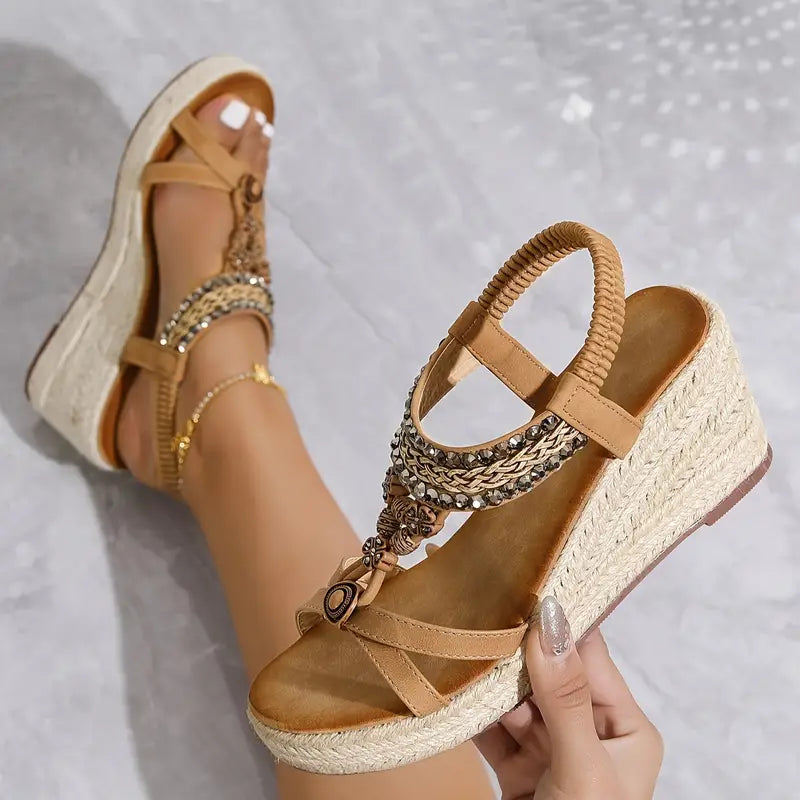Dames Sandalen Sleehak met Glitter Strass Steentjes