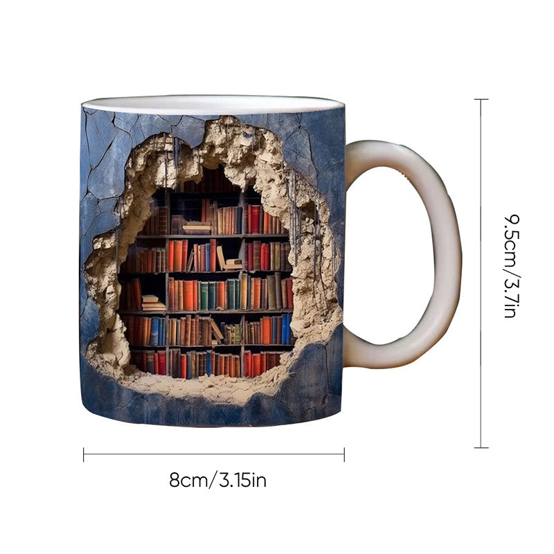 Keramische Mok met 3D-Boekenplankdesign – Gezellige Mokken voor Boekenliefhebbers
