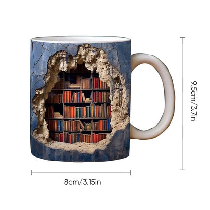 Keramische Mok met 3D-Boekenplankdesign – Gezellige Mokken voor Boekenliefhebbers