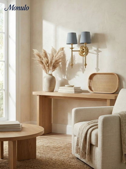 Stoffen Wandlamp met Vintage Koperen Afwerking – Sfeervolle Verlichting voor Hal, Slaapkamer en Woonkamer