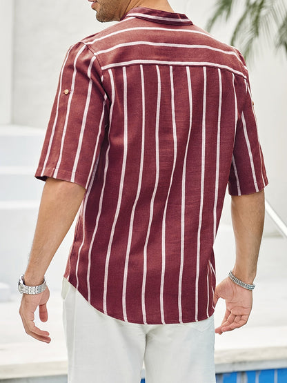 Mannen Zomerhemd Korte Mouwen Strepen Henley Stijl