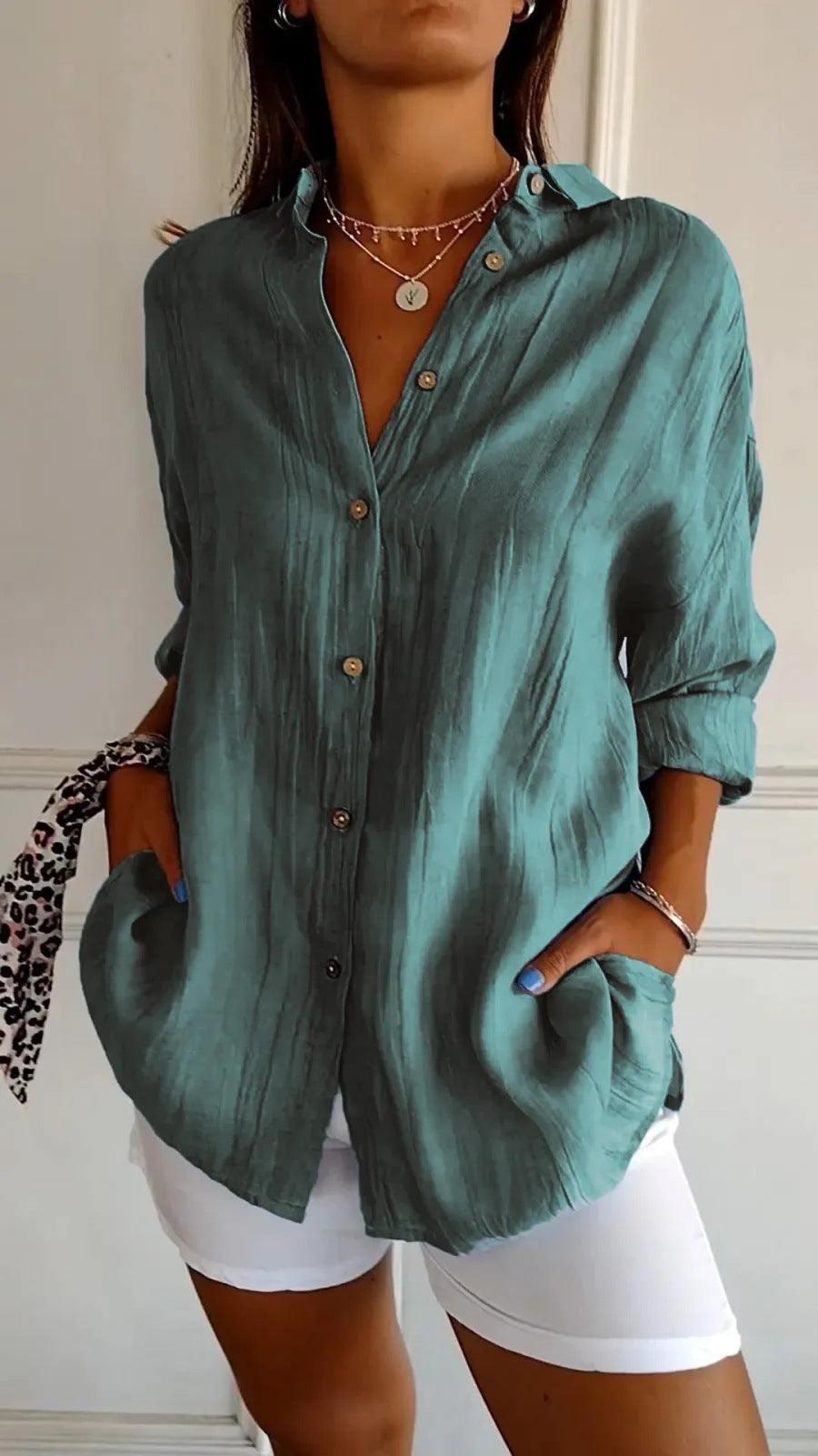 Dames Blouse Zomerse Luchtige Knoopsluiting