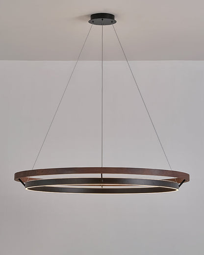 Houten Ringkroonluchter LED Ingebouwd Warm Wit Dimbaar Eetkamer Woonkamer Plafondlamp Modern Farmhouse