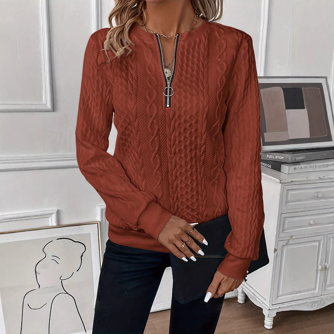Dames Sweater Top met Rits en Kabel Brei Patroon