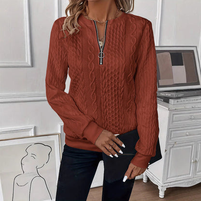 Dames Sweater Top met Rits en Kabel Brei Patroon