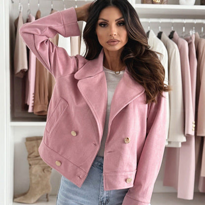 Dames Korte Jas Knopen Stijlvol Elegant Leerlook