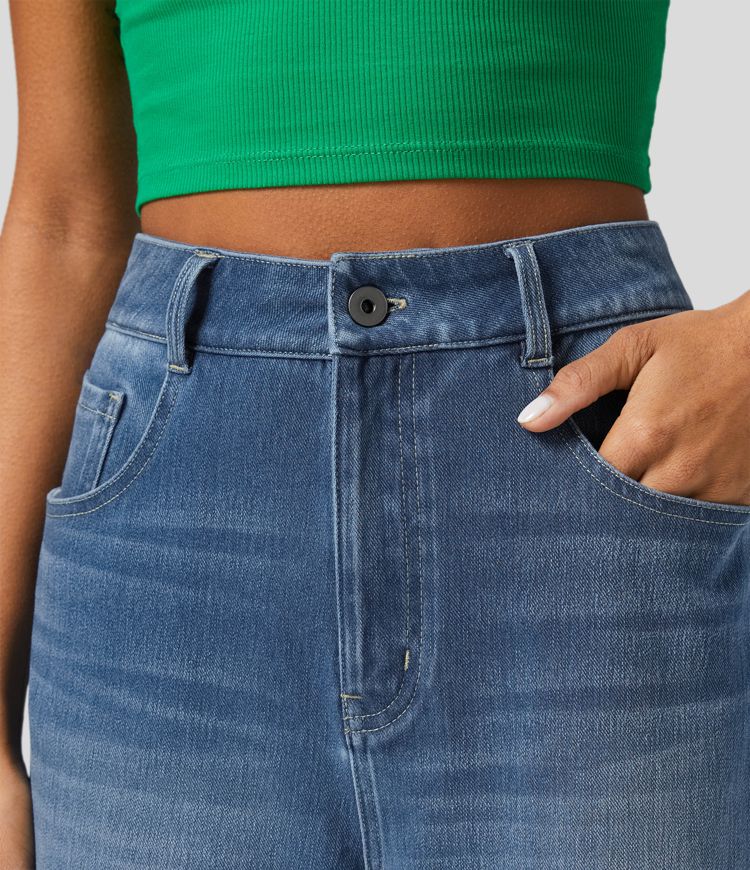 Dames Jeans Zwart Wide Leg Comfortabele Broek