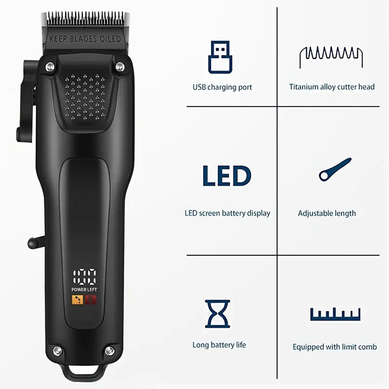 Professionele Haar- en Baardverzorgingsset 3-delig Draadloos met LED-Display USB Oplaadbaar Trimmer Scheerapparaat voor Mannen