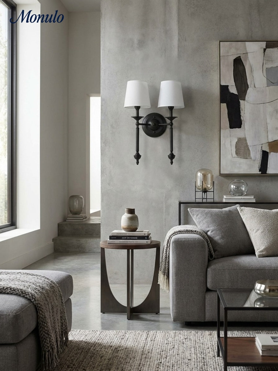 Stoffen Wandlamp met Vintage Koperen Afwerking – Sfeervolle Verlichting voor Hal, Slaapkamer en Woonkamer