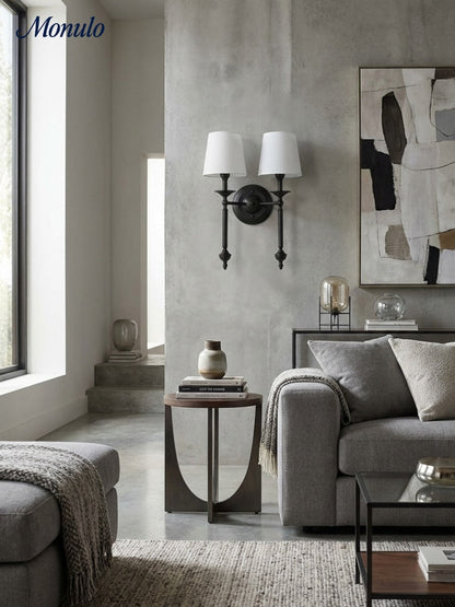 Stoffen Wandlamp met Vintage Koperen Afwerking – Sfeervolle Verlichting voor Hal, Slaapkamer en Woonkamer