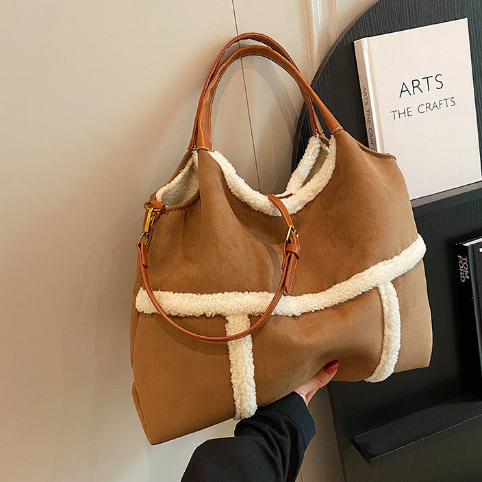 Dames Suède Shopper Warm en Stijlvol Teddy Look