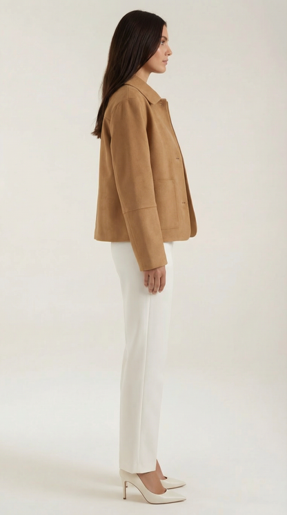 Korte Casual Jacke Met Knopen Leerlook