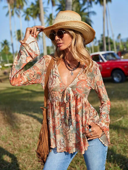 Vrouwen Top Bloemenprint V-hals Zomerjurk Stijl - StudioMarella