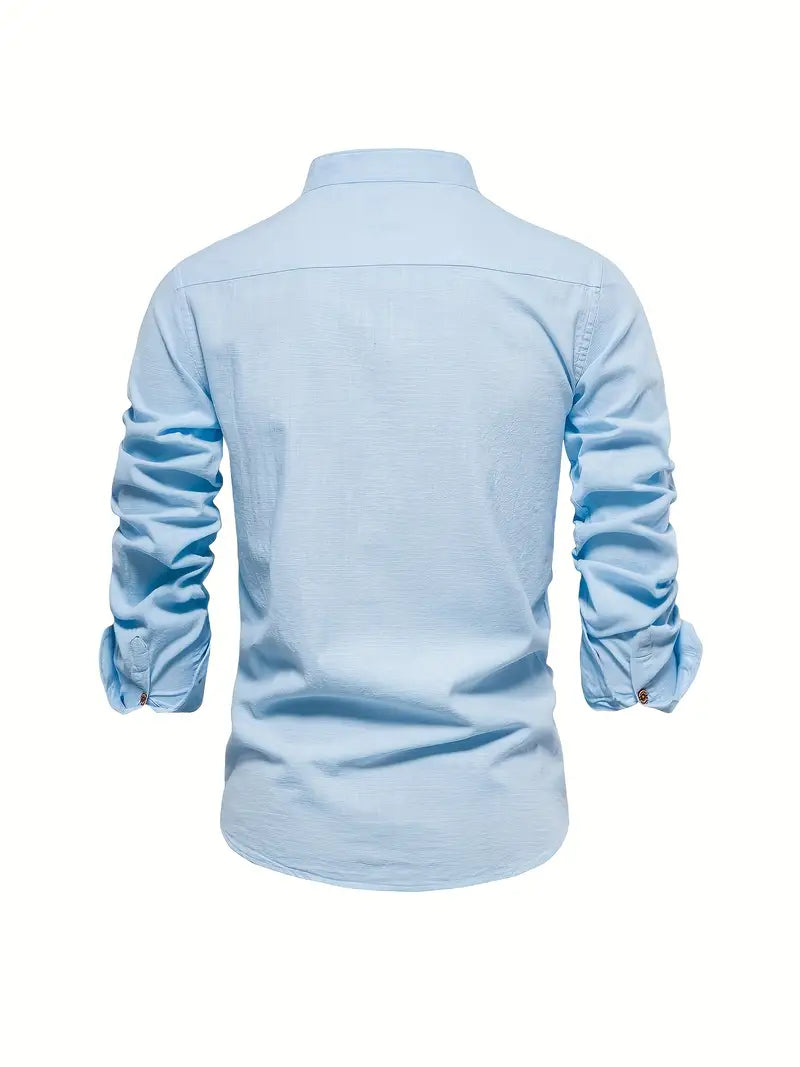 Heren Overhemd Klassiek Slim Fit Wit Blauw