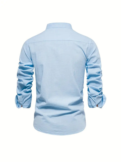Heren Overhemd Klassiek Slim Fit Wit Blauw
