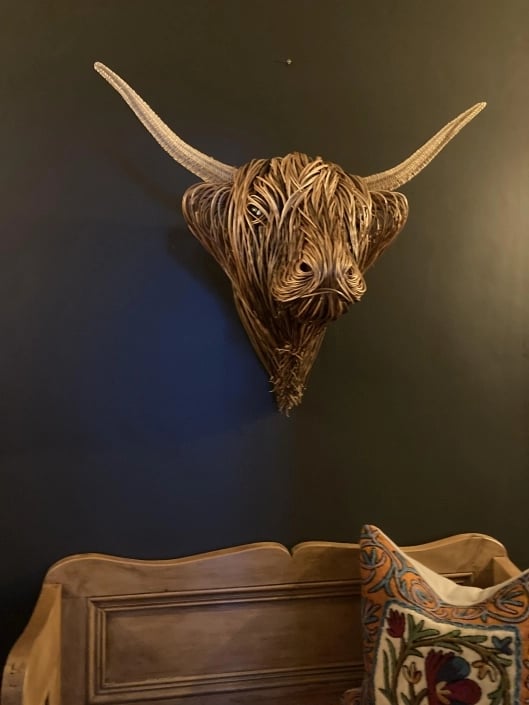 Wanddecoratie Stier Hoofd Handgemaakt Riet Naturel Woonkamer Landelijk Highland Cow Wandsculptuur Muurdecoratie Rustiek