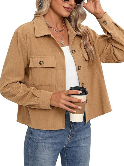 Dames Corduroy Jas Kort Bruin Trendy Model