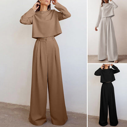 Dames Co-ord Set Lange Mouw Top en Wijde Broek
