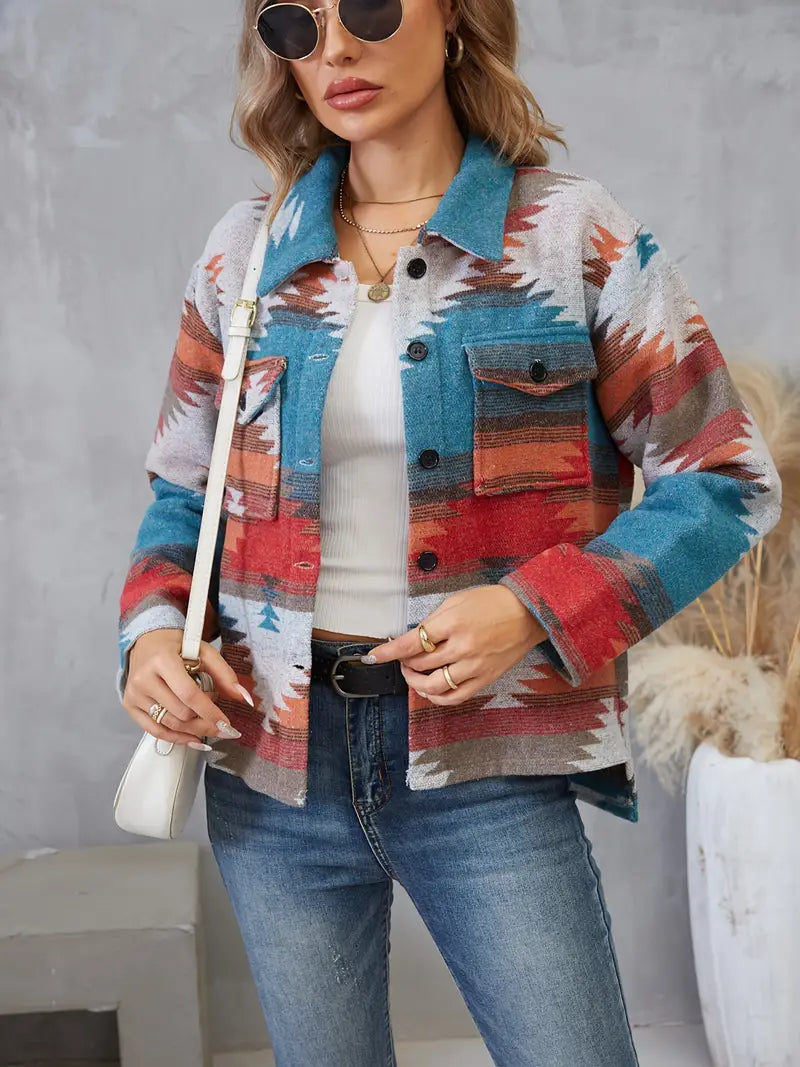 Dames Leerjack Aztekenprint Klassiek Model