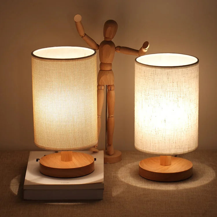 Organische Tafellamp Hout & Linnen – Dimbaar met Afstandsbediening & Touch | 3 Lichtkleuren