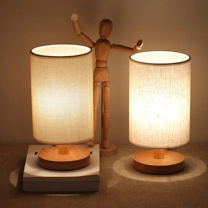 Organische Tafellamp Hout & Linnen – Dimbaar met Afstandsbediening & Touch | 3 Lichtkleuren