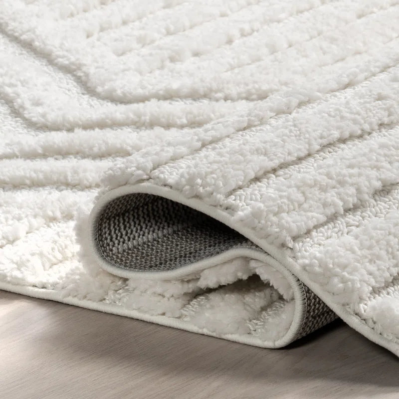 Japandi Vloerkleed Hoogpolig Geometrisch Franjes Creme Polypropeen Woonkamer Slaapkamer