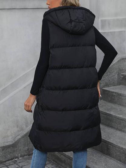 Dames Bodywarmer Lange Capuchon Ritsjas Zwart