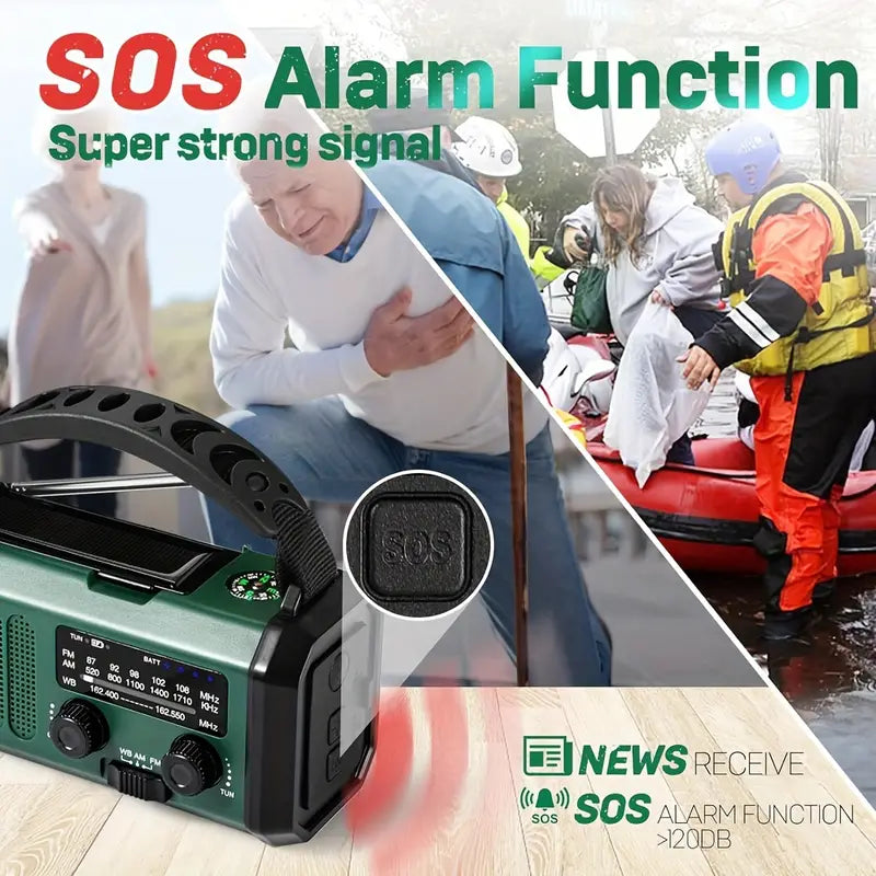 Multifunctionele Dynamo Noodradio 10000mAh Zonnepaneel Handslinger Weeralarm Zaklamp Powerbank Camping