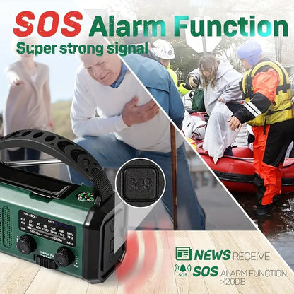 Multifunctionele Dynamo Noodradio 10000mAh Zonnepaneel Handslinger Weeralarm Zaklamp Powerbank Camping