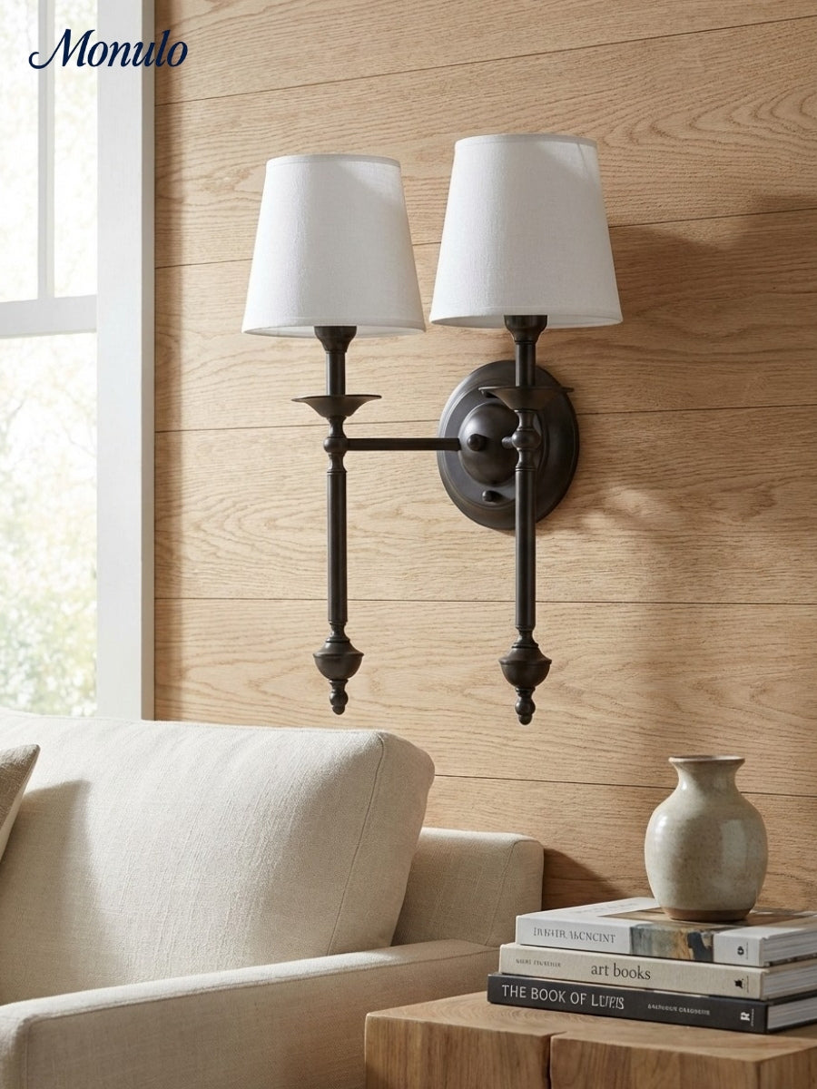 Stoffen Wandlamp met Vintage Koperen Afwerking – Sfeervolle Verlichting voor Hal, Slaapkamer en Woonkamer