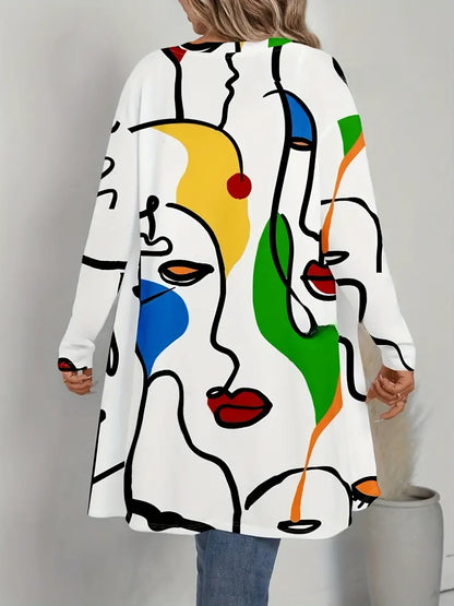 Damesjas Halflang Open Voorkant Abstract Print