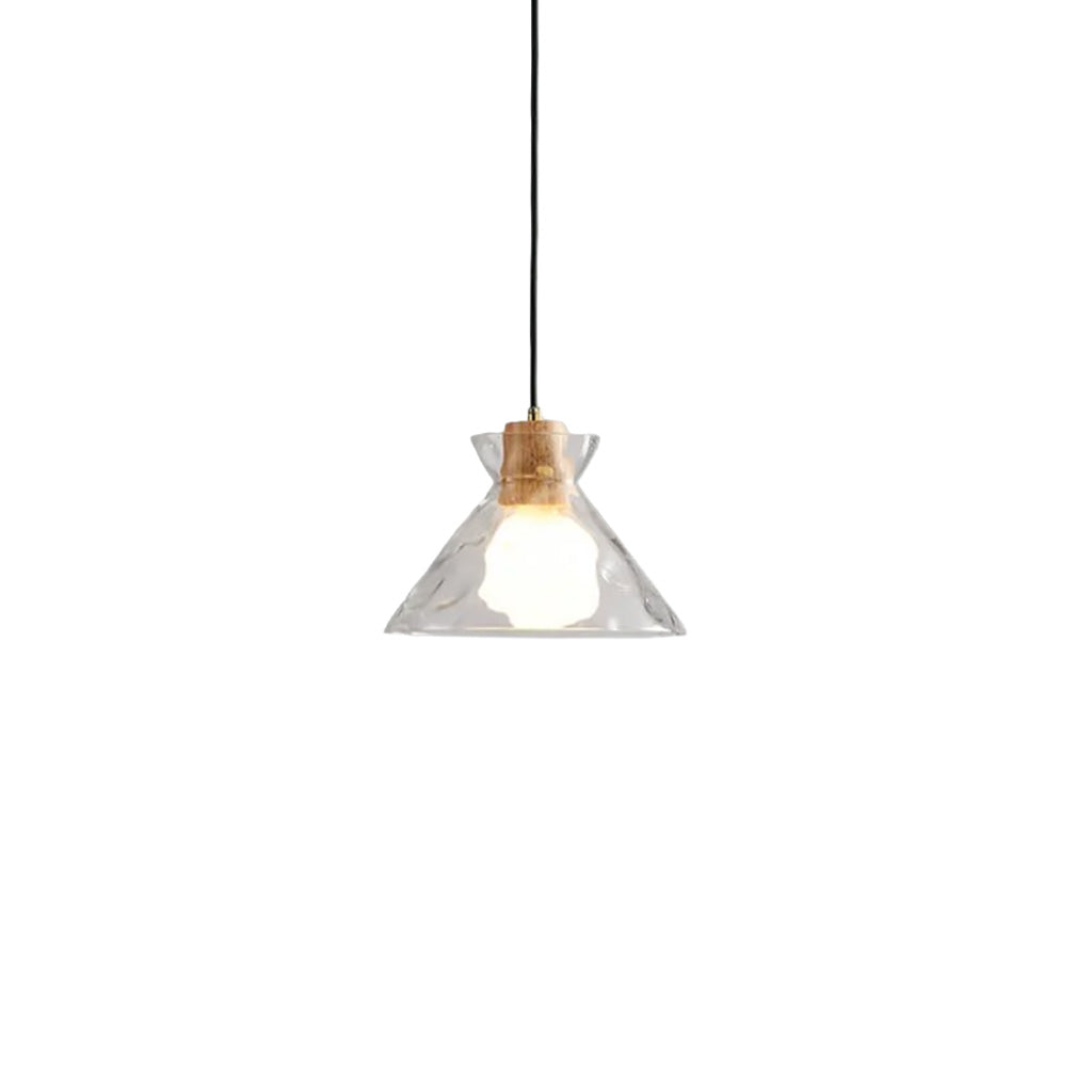 Glazen Hanglamp met Geslepen Koepel en Houten Accenten – Rustieke Eethoekverlichting