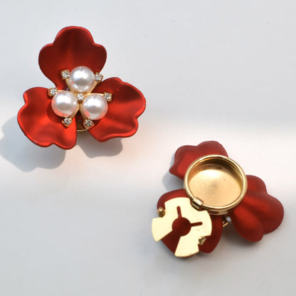 Dames Manchetknopen Zilveren Parel Bloem Design