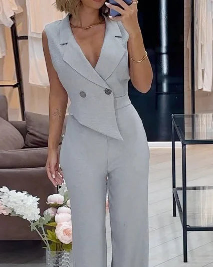 Jumpsuit met Reverskraag en Lange Mouwen