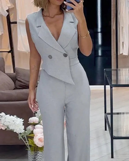 Jumpsuit met Reverskraag en Lange Mouwen